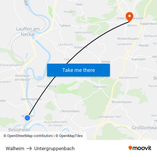 Walheim to Untergruppenbach map
