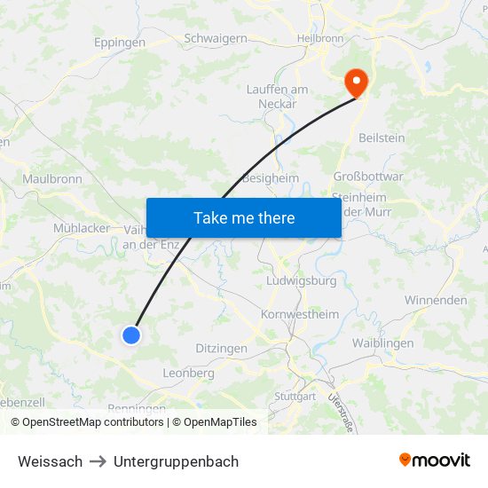 Weissach to Untergruppenbach map