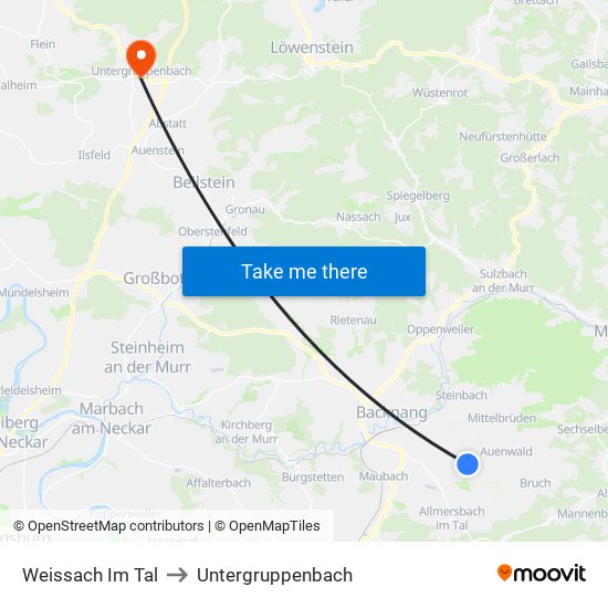 Weissach Im Tal to Untergruppenbach map