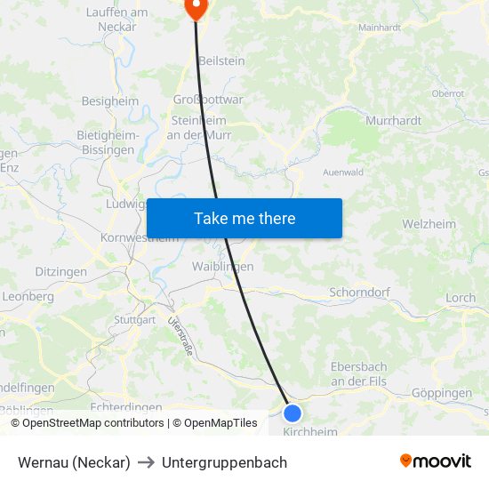 Wernau (Neckar) to Untergruppenbach map