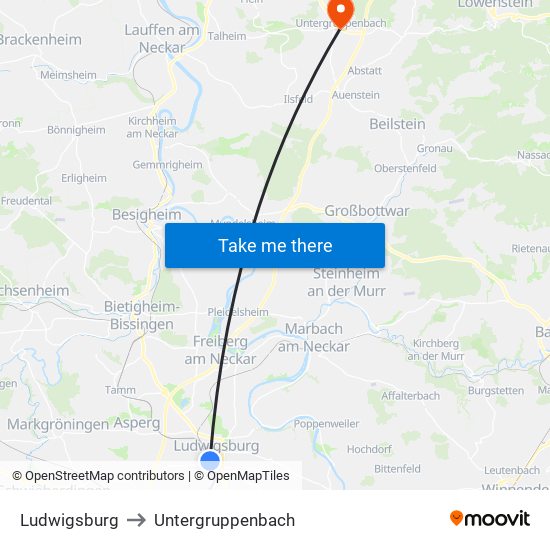 Ludwigsburg to Untergruppenbach map