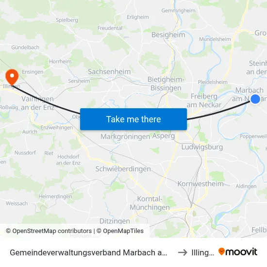 Gemeindeverwaltungsverband Marbach am Neckar to Illingen map