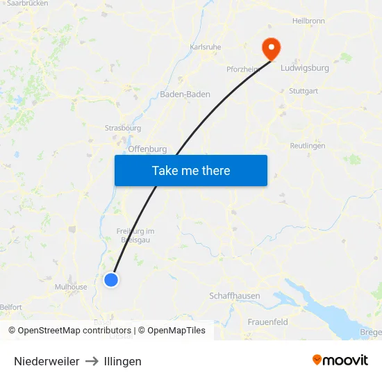 Niederweiler to Illingen map