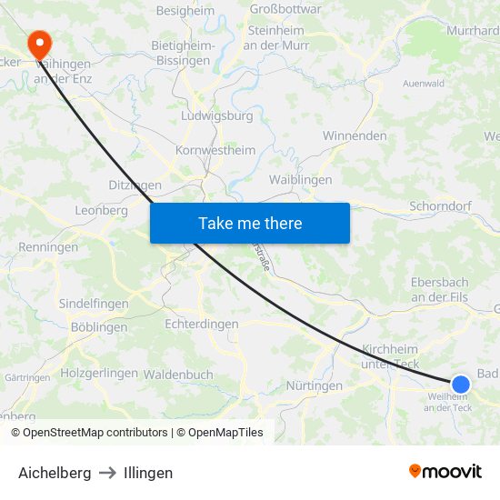 Aichelberg to Illingen map