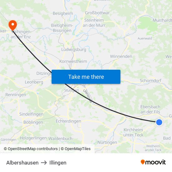 Albershausen to Illingen map