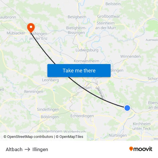 Altbach to Illingen map