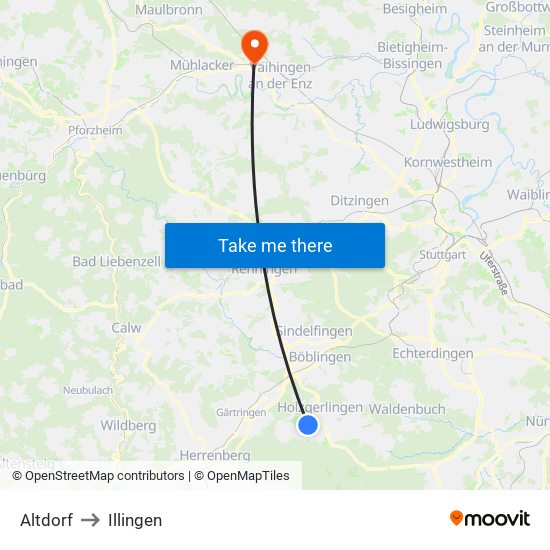 Altdorf to Illingen map