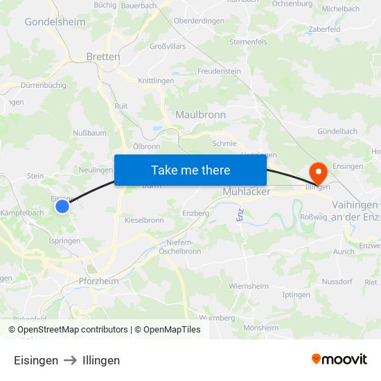 Eisingen to Illingen map