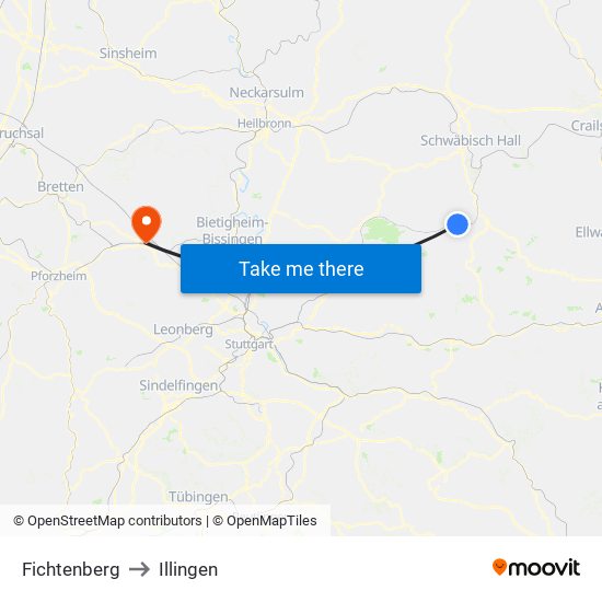 Fichtenberg to Illingen map