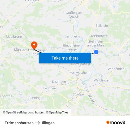 Erdmannhausen to Illingen map
