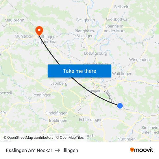 Esslingen Am Neckar to Illingen map