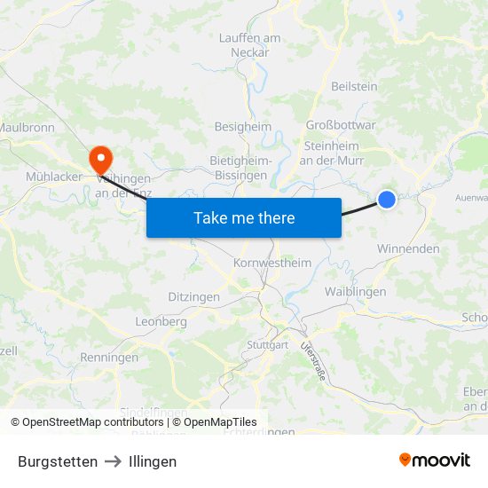 Burgstetten to Illingen map