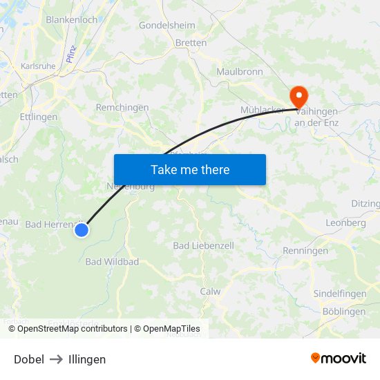 Dobel to Illingen map