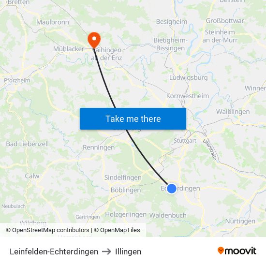Leinfelden-Echterdingen to Illingen map