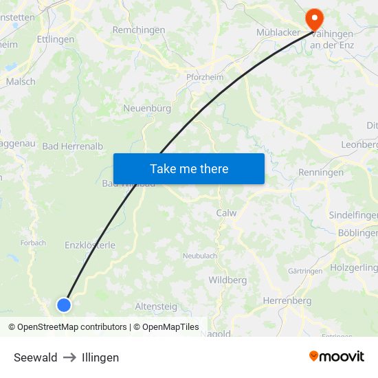 Seewald to Illingen map