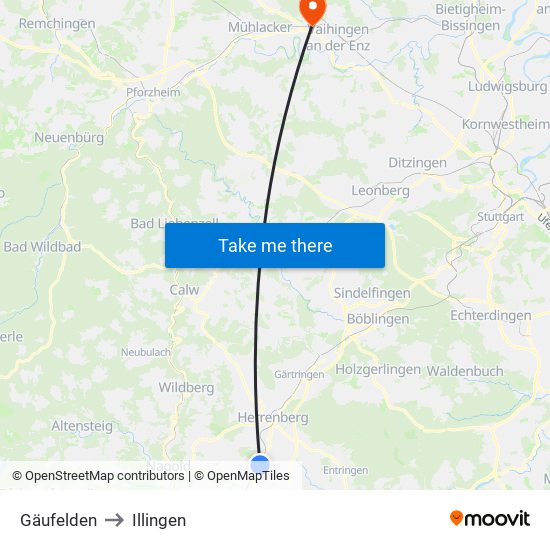 Gäufelden to Illingen map