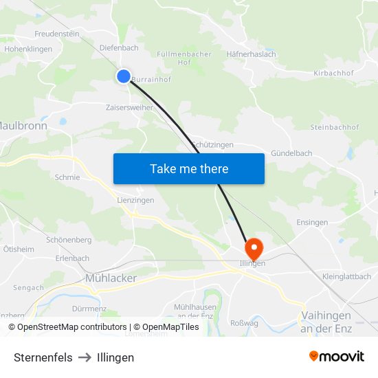 Sternenfels to Illingen map