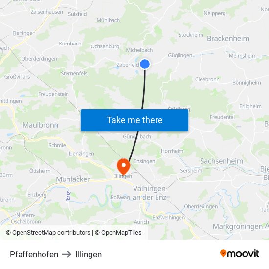 Pfaffenhofen to Illingen map