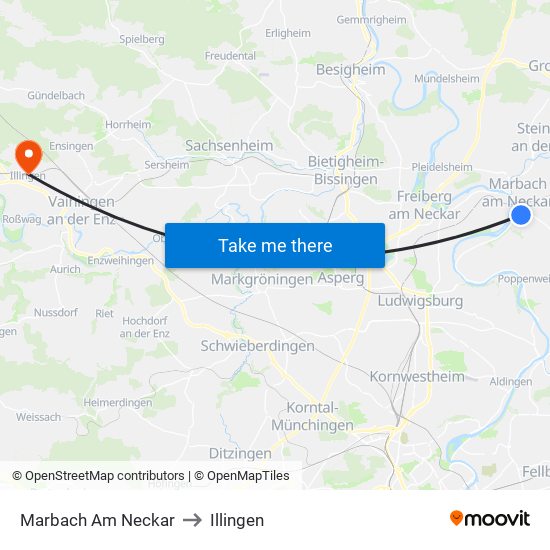 Marbach Am Neckar to Illingen map