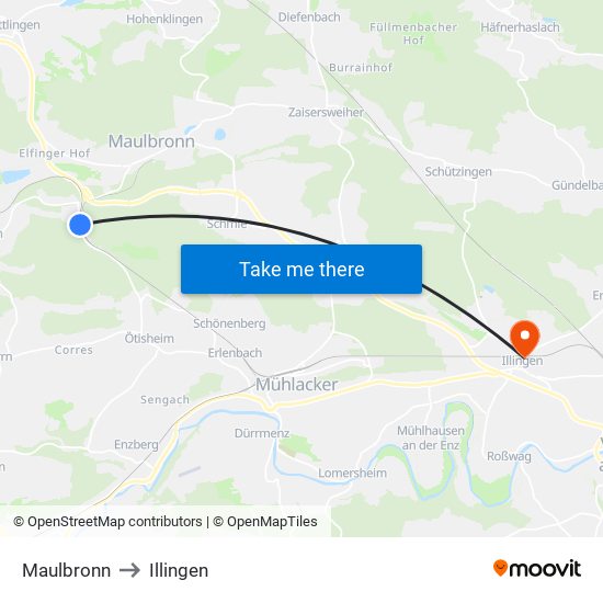Maulbronn to Illingen map