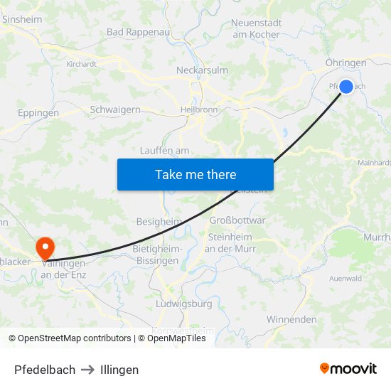 Pfedelbach to Illingen map