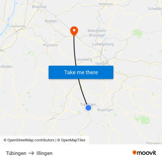 Tübingen to Illingen map