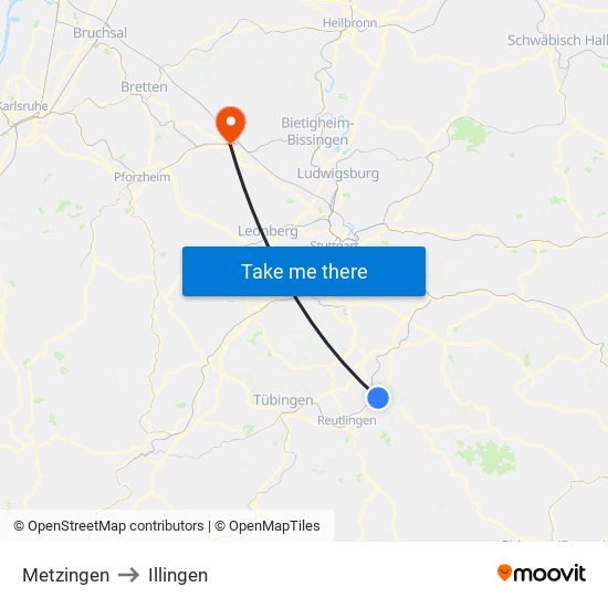 Metzingen to Illingen map