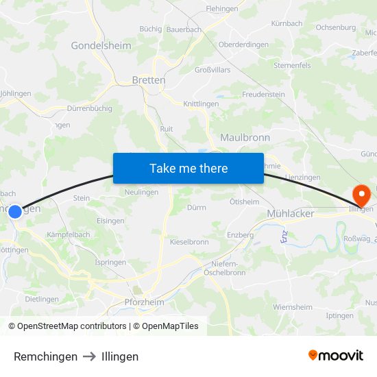 Remchingen to Illingen map