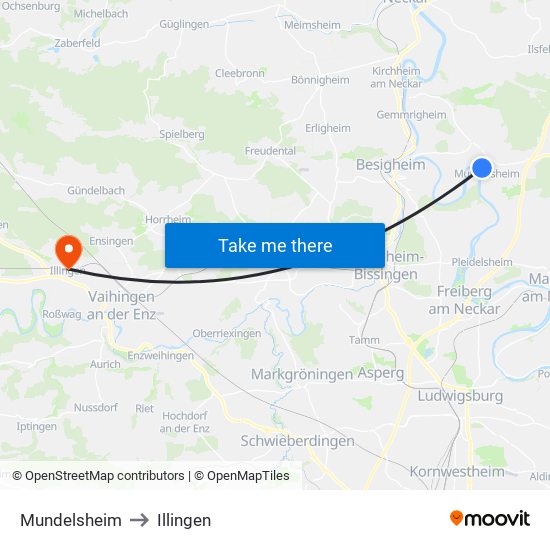 Mundelsheim to Illingen map