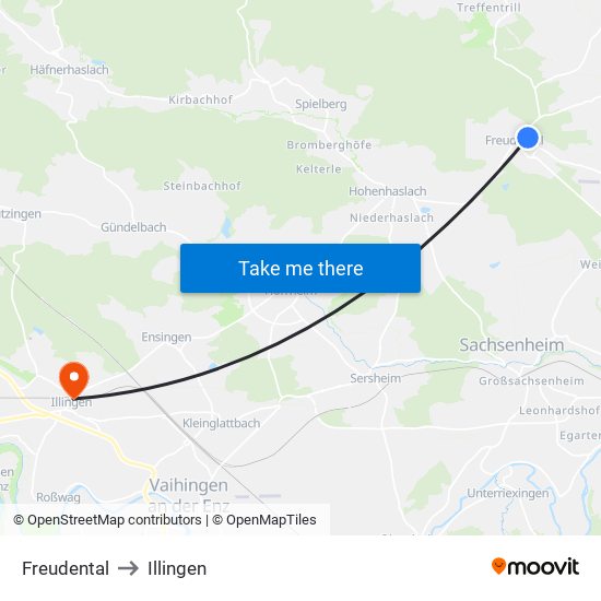Freudental to Illingen map