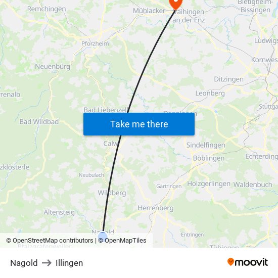 Nagold to Illingen map