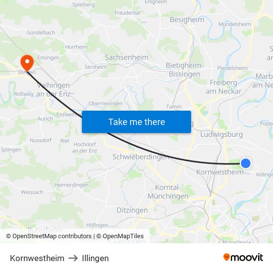 Kornwestheim to Illingen map