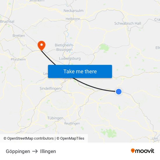Göppingen to Illingen map