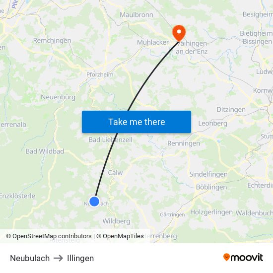 Neubulach to Illingen map