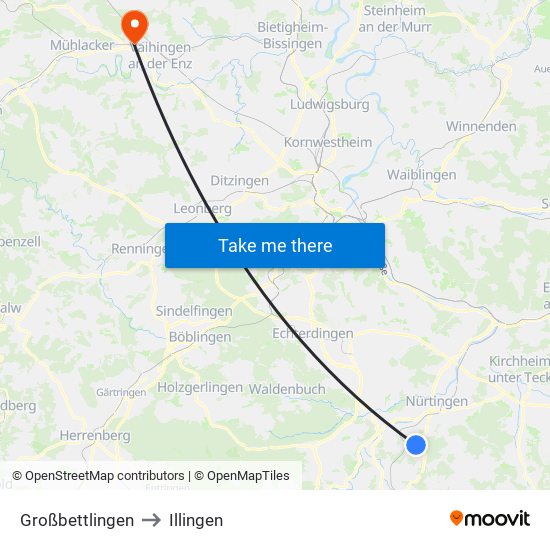 Großbettlingen to Illingen map