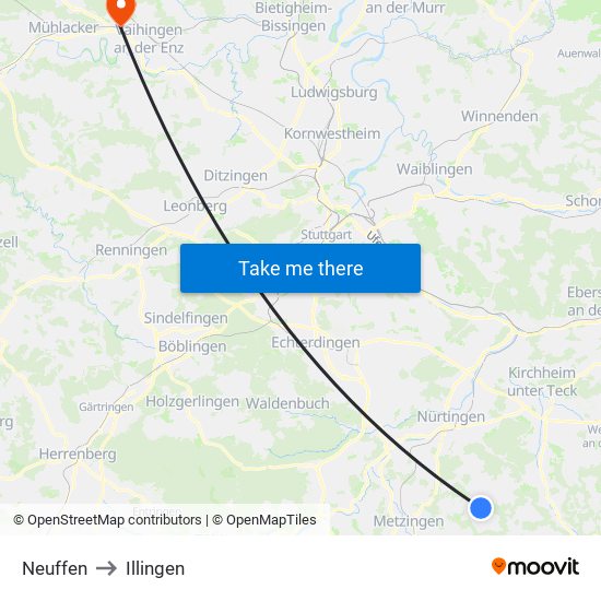 Neuffen to Illingen map
