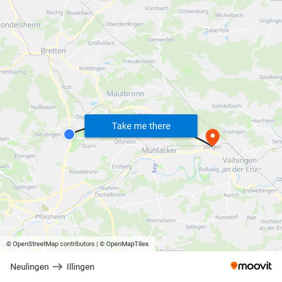 Neulingen to Illingen map