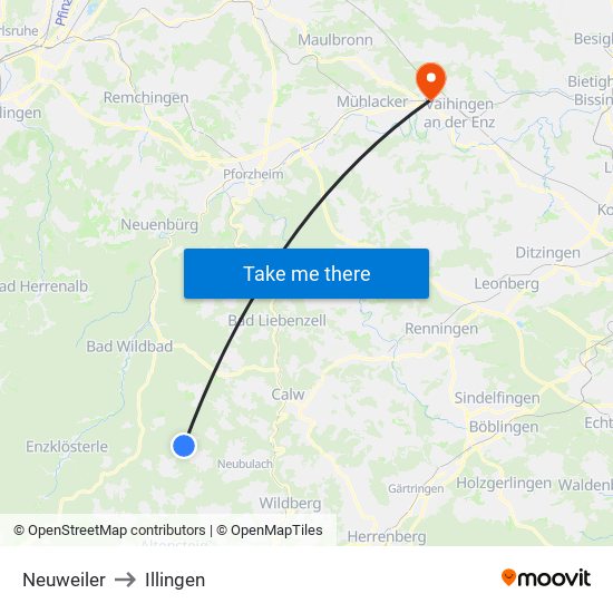 Neuweiler to Illingen map