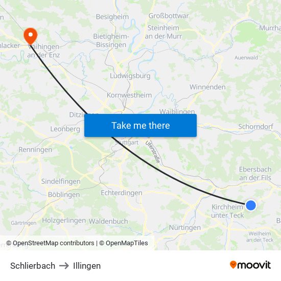 Schlierbach to Illingen map