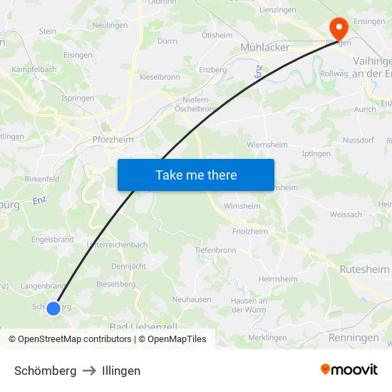 Schömberg to Illingen map