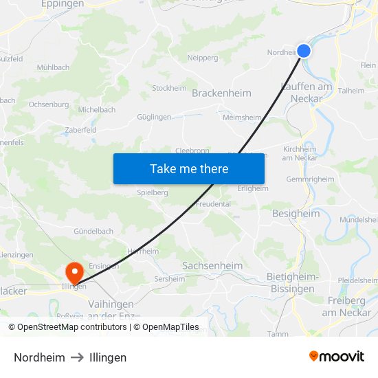 Nordheim to Illingen map