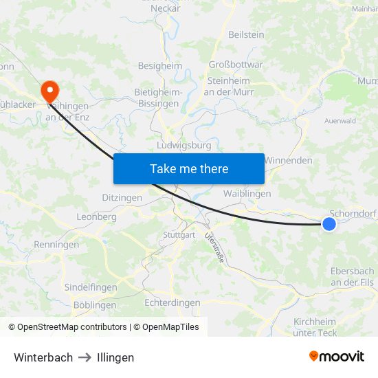 Winterbach to Illingen map