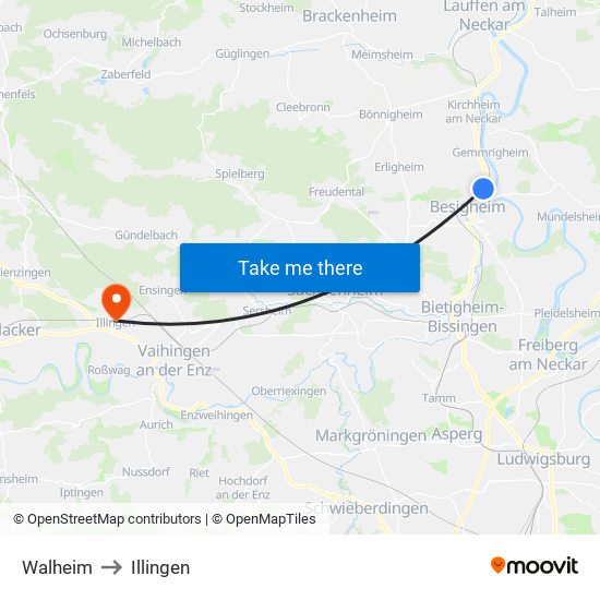 Walheim to Illingen map