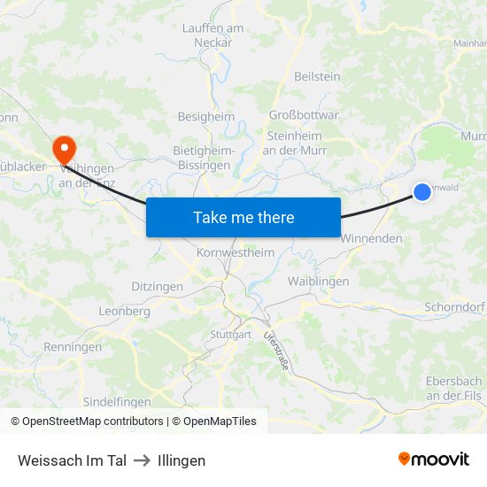 Weissach Im Tal to Illingen map
