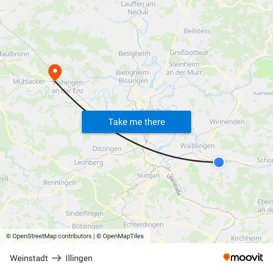 Weinstadt to Illingen map