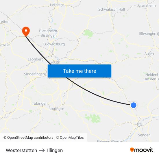 Westerstetten to Illingen map