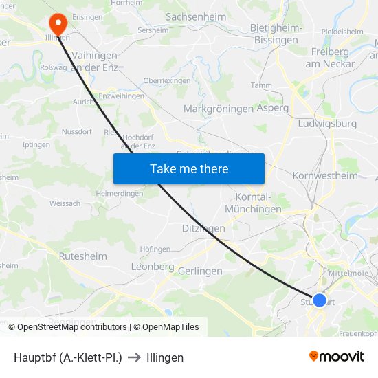 Hauptbf (A.-Klett-Pl.) to Illingen map