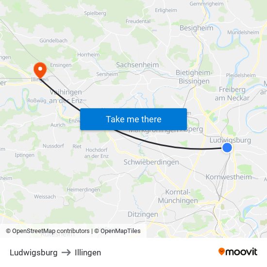 Ludwigsburg to Illingen map