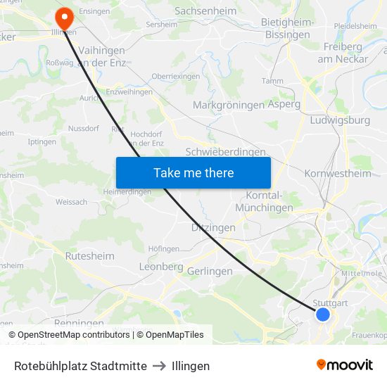 Rotebühlplatz Stadtmitte to Illingen map