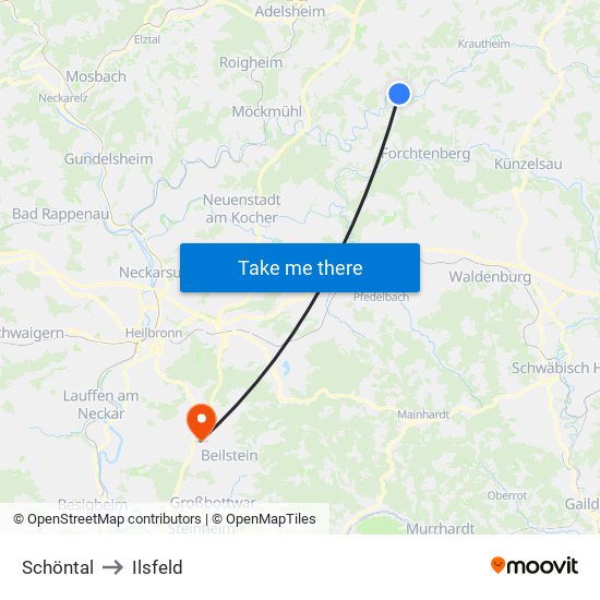 Schöntal to Ilsfeld map